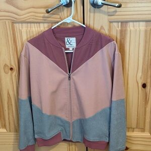 Pink & Gray Colorblock Bomber Jacket